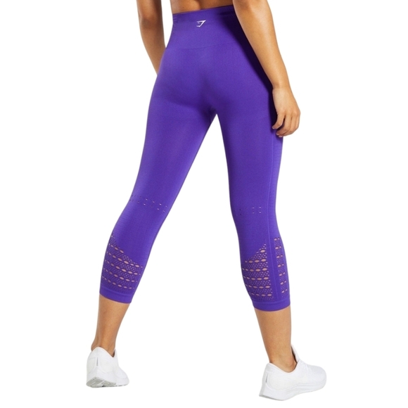 Gymshark Energy + Seamless Cropped Leggings Purple Laser Cut Outs Women's Small - Picture 1 of 13